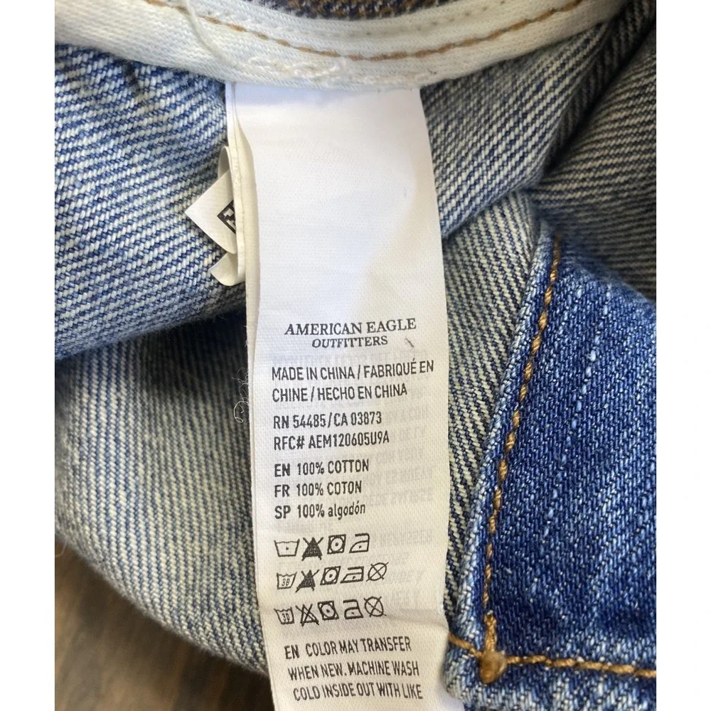 American Eagle Denim Distressed Tote Bag Blue White Logo Spell Out